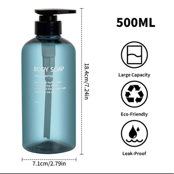 Set 3 recipiente pentru șampon, balsam și gel de duș, 500ml