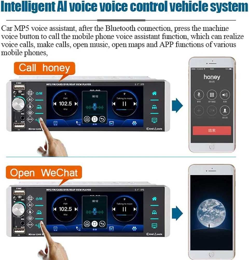 Player auto cu android auto/carplay wireless display 5.1"
