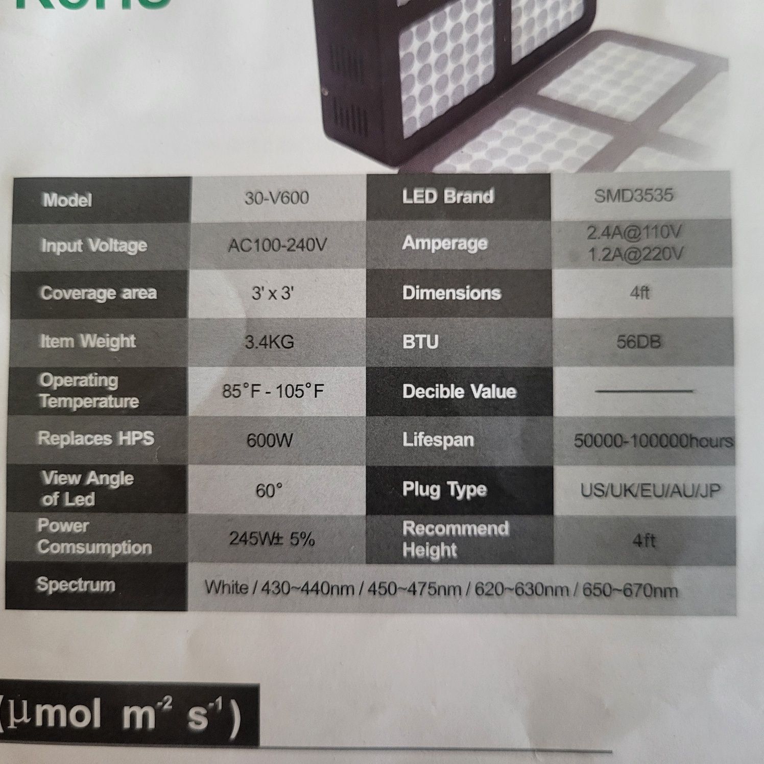 Lampa Led Grow Light 600W