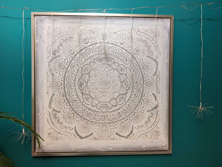 Tablou mare texturat, pe panza, cu rama, 100 cm, mandala abstract