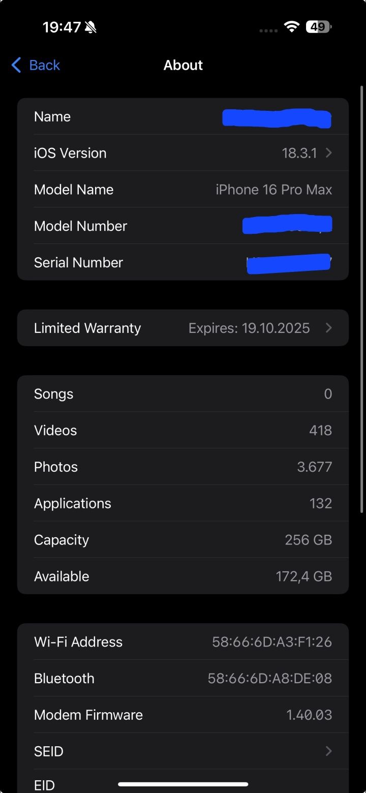 Iphone 16 Pro Max, 256 GB, 5G, Black Titanium