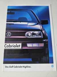 Brosura de prezentare originala Volkswagen Golf 3 Cabriolet Highline