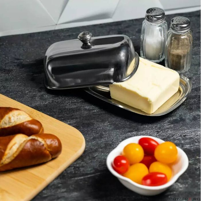 Recipient pentru unt, din inox cu capac, 15,5x11,5x1cm, untiera,