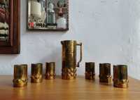 Set vase decorative vechi din metal alamit /Cana/Pahare