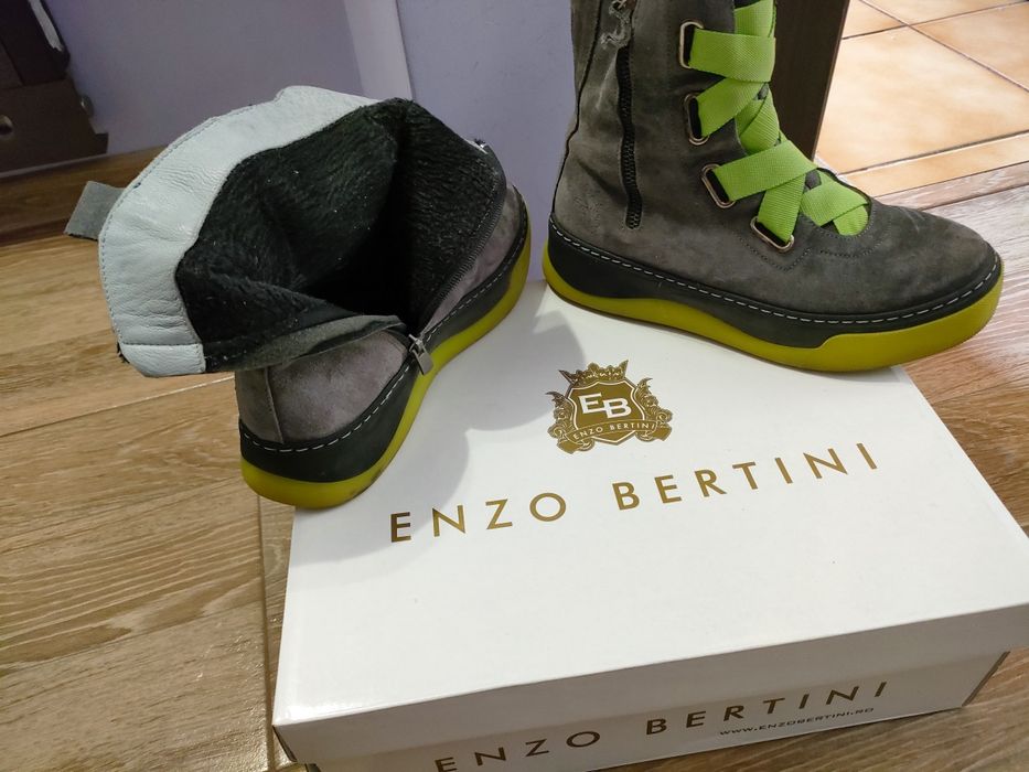 Ghete piele întoarsă gri cu verde lime Flavia Passini, mărime 38