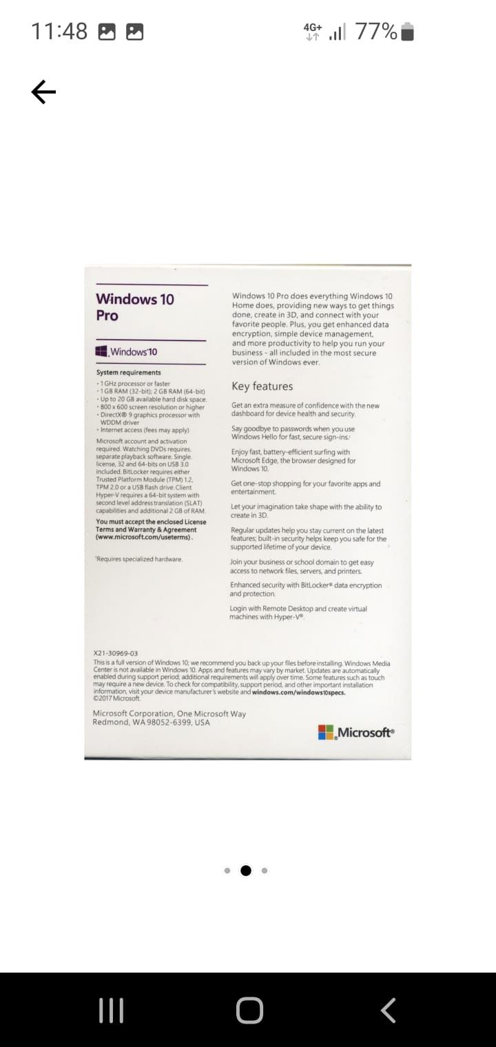 Microsoft Windows 10 Pro 64 bits