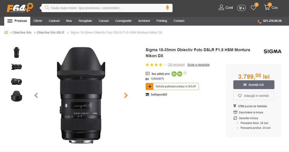 Obiectiv Sigma ART 18-35mm f1.8 DC pentru Nikon F mount