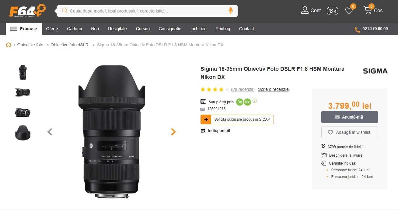 Obiectiv Sigma ART 18-35mm f1.8 DC pentru Nikon F mount