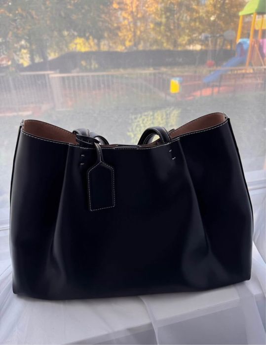 Черна чанта Zara тип tote bag