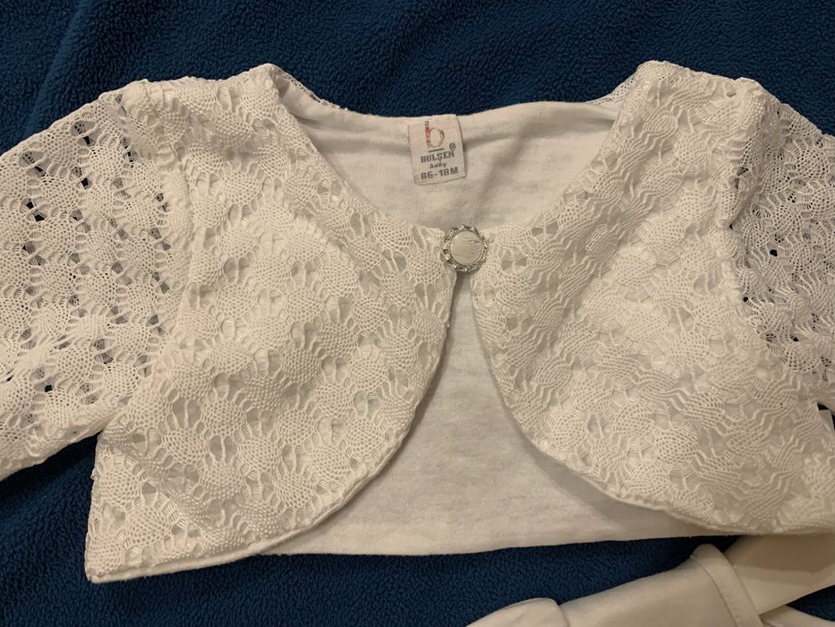 Rochie alba bumbac si tul cu bolero