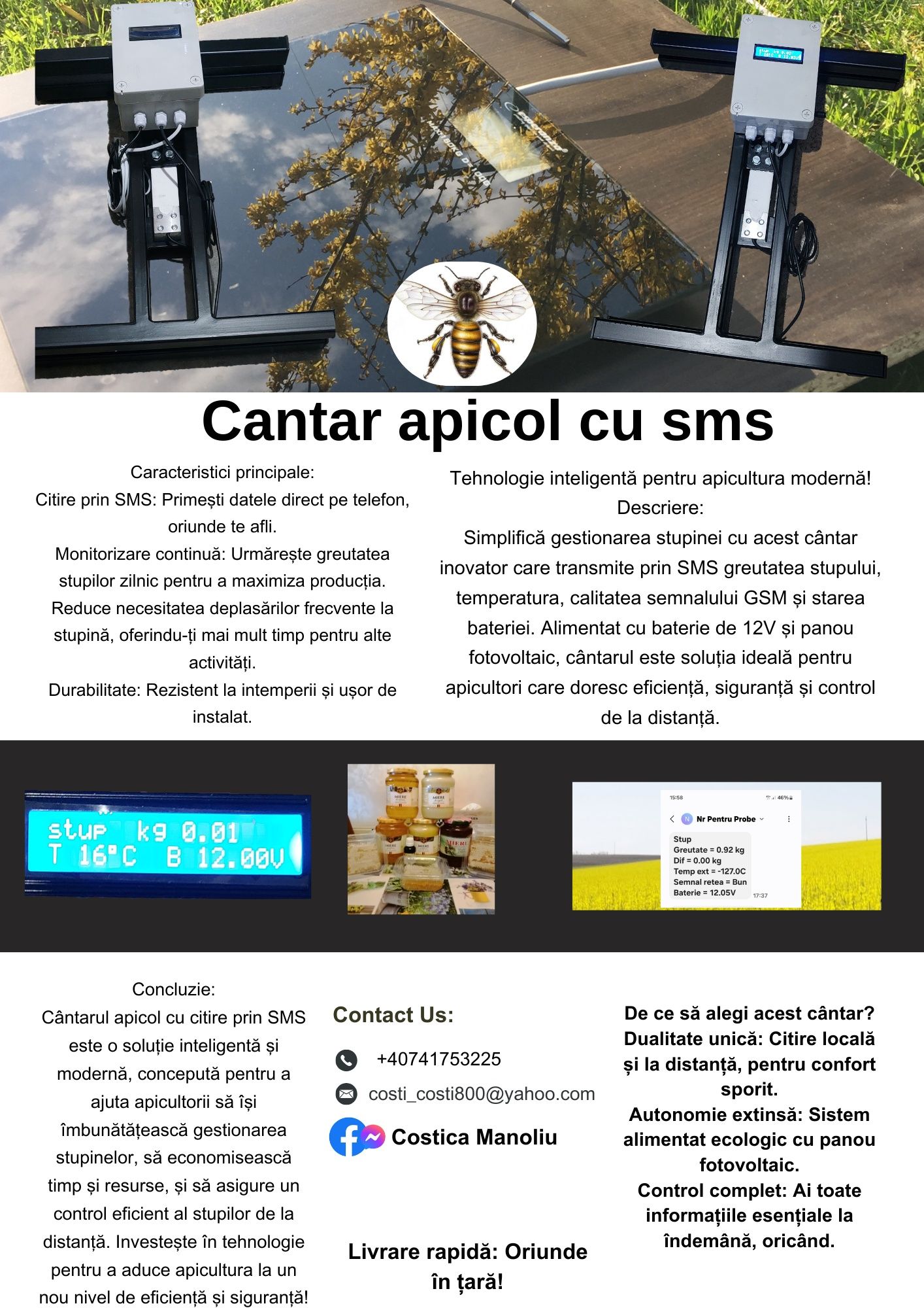 Cantar apicol cu citire prin sms și lcd