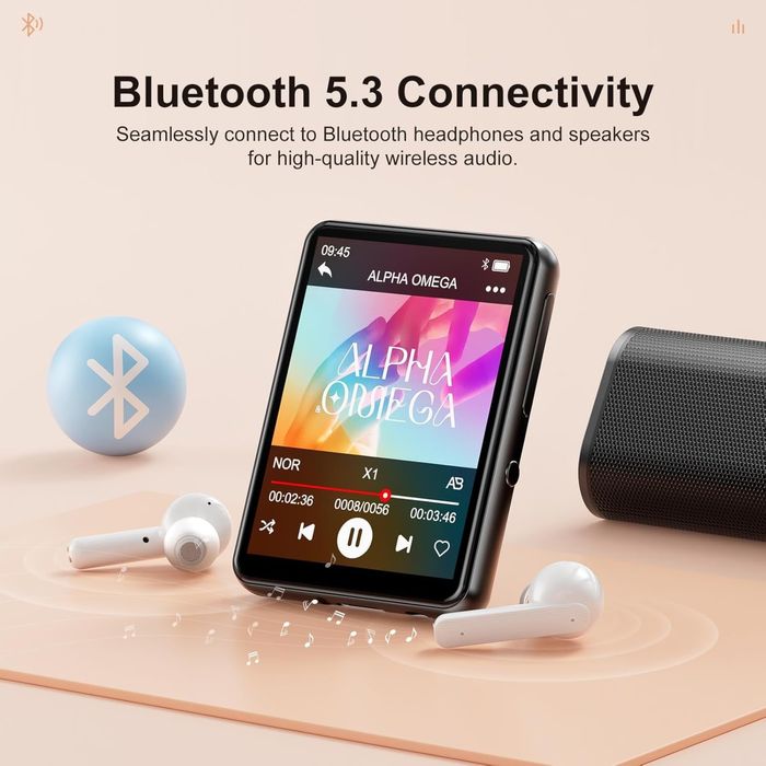 Player MP3 cu Touchscreen, Ecran 2.4 inch, Bluetooth 5.3 128GB Memorie