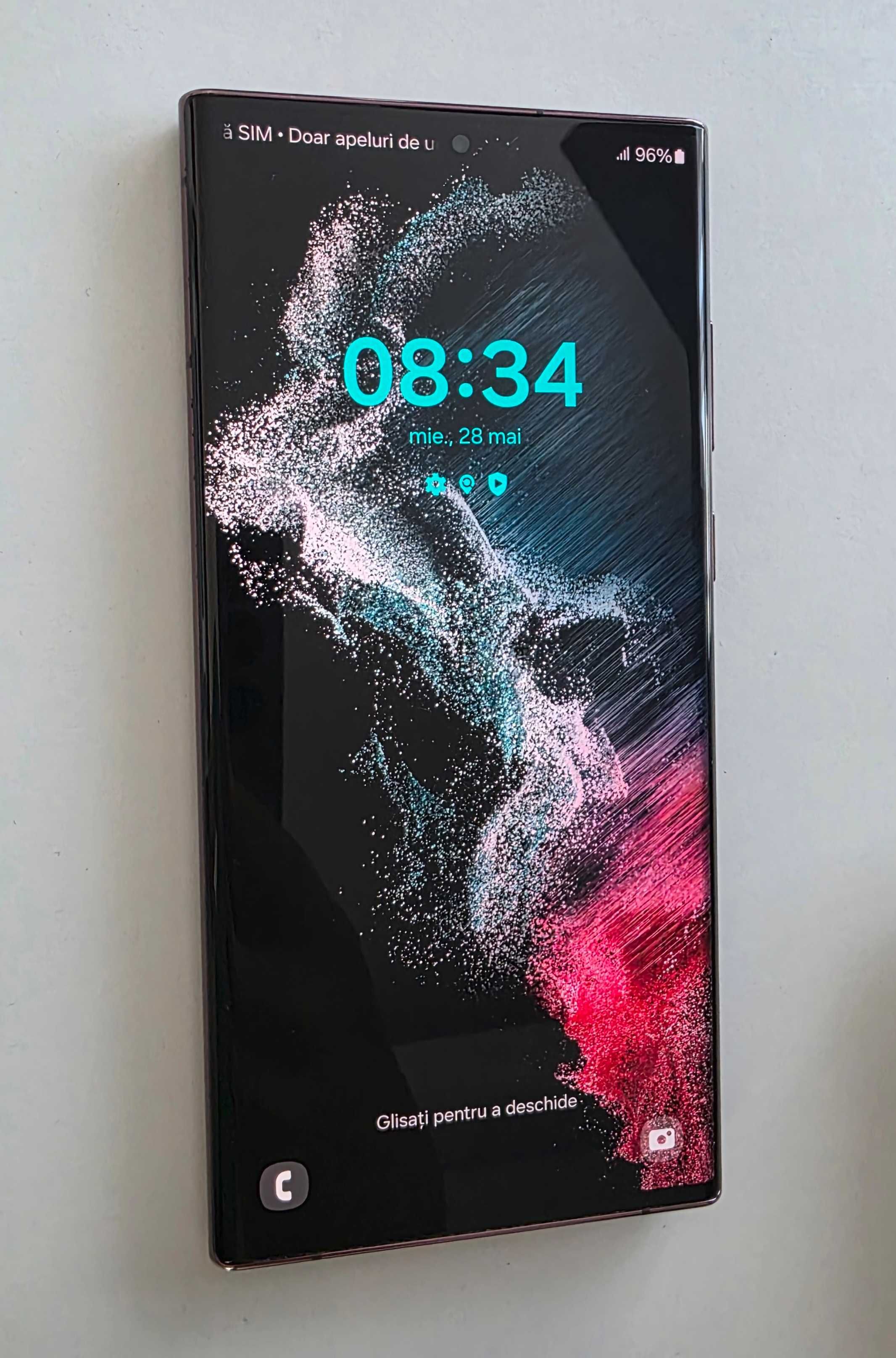 Samsung S22 Ultra Burgundy, impecabil, husa, pachet complet si factura