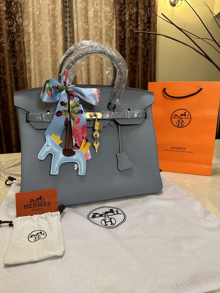 Geanta Hermes Birkin 35cm Baby Blue Piele Accesorii Silver