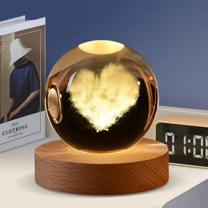 Lampă USB Glob cristal K9. Gravat laser. Lumină caldă. Diferite modele