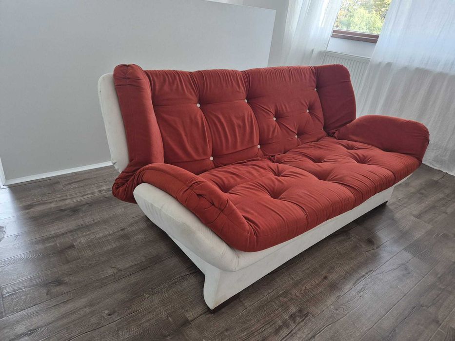 Canapea extensibila fotoliu 180 + husa, alb + rosu