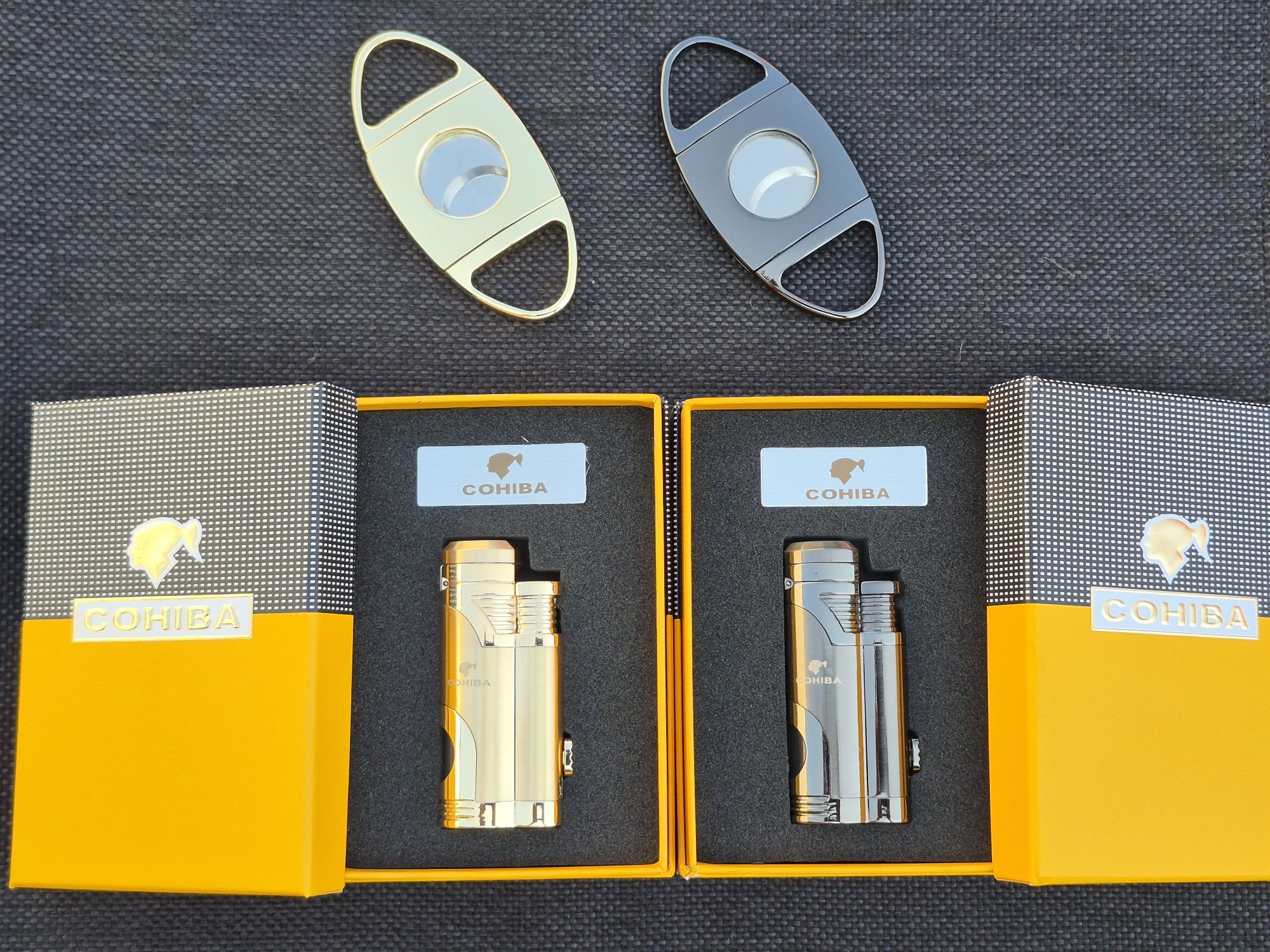 Луксозна запалка за пури COHIBA с подарък резачка,два цвята
