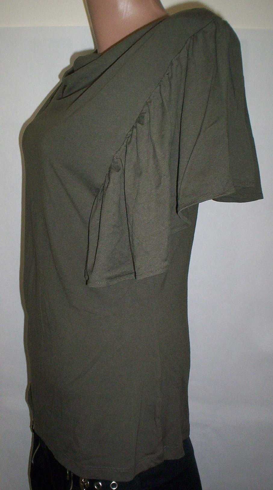 Tricou Fancy kaki maneci bufante volane late decolteu barcuta falduri