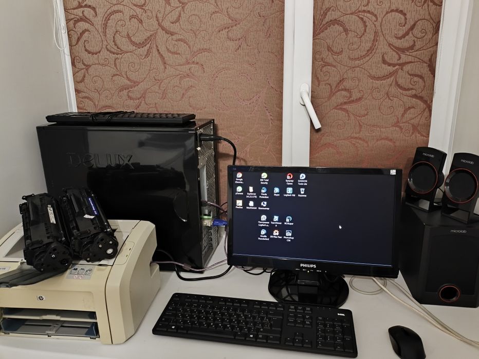 Компьютер в сборе с принтером и колонками с сабвуфером. Доставка