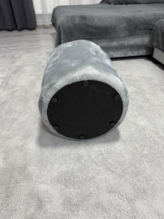 Taburet pluș/catifea, gri deschis, 38x38cm, NOU