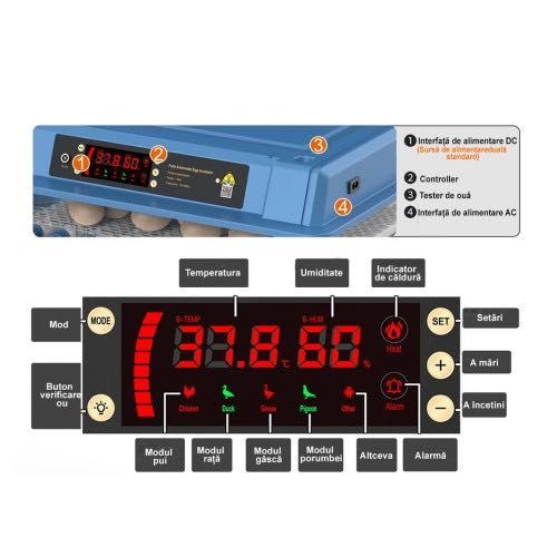 Incubator ouă profesional automat Rico, 64 ouă - Transport gratuit