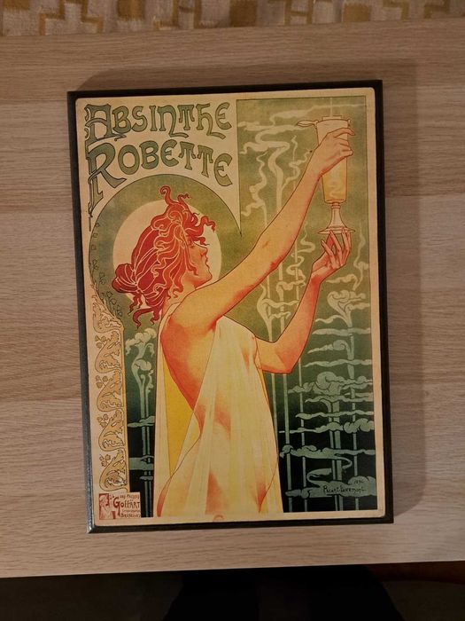 Tablou vintage pe lemn "Absinthe Robette", 31 x 44 cm