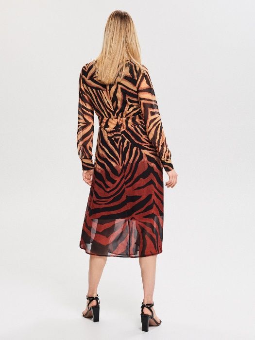 Rochie Animal-print zebra maro-negru ombre,anchior,maneca lunga