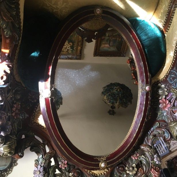 Impozante-oglinda si bancheta-medalioane portelan,Franta