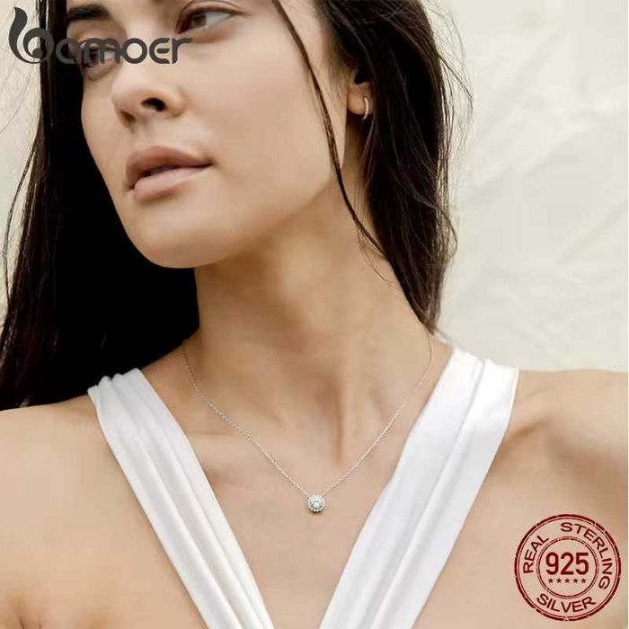 BAMOER 925 Сребърно Хало Колие с Мойсaнит – 0.5ct / 1ct