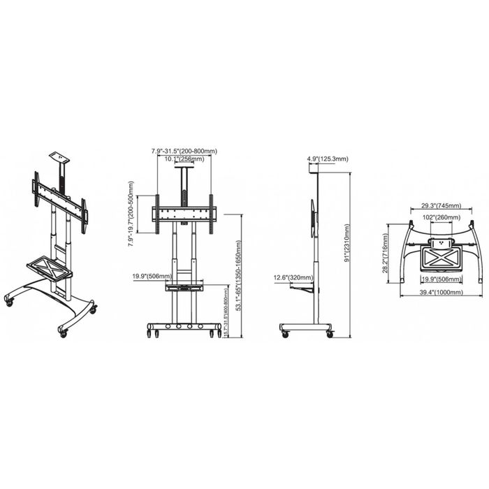 Suport Stand TV mobil telescopic 32"-75" VESA 600x400mm roti 45Kg