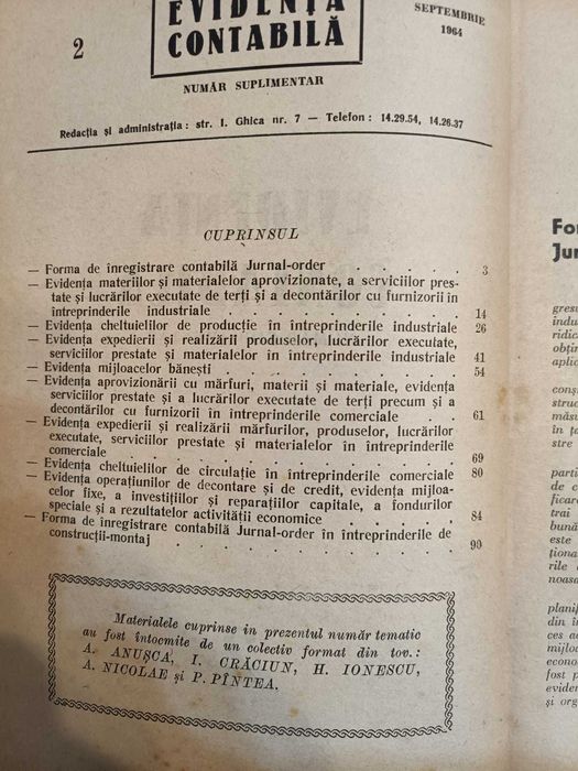 Broșuri ”Buletinul contabililor” 1955, și ”Evidența contabilă” 1964