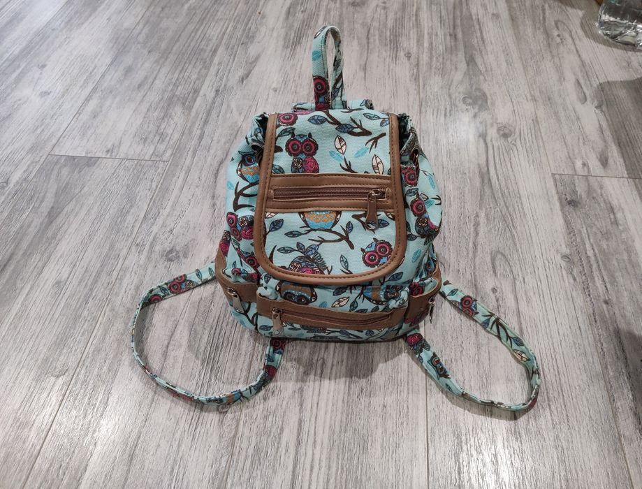 Женский городской тканевый голубой рюкзак 7 л модный молодёжный совы