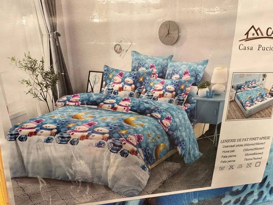 Lenjerie pat din 6 piese Casa pucioasa din finet cu tematică