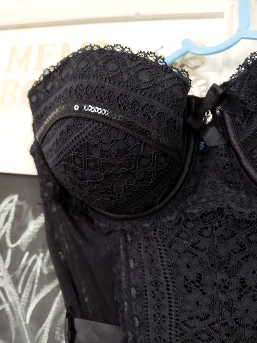 Corset sexy dantela neagra mărimea Xs-S 34/36