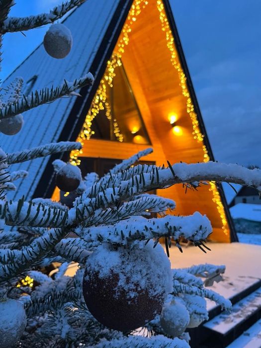 2 Cabane A frame, ciubar, sauna, gratar