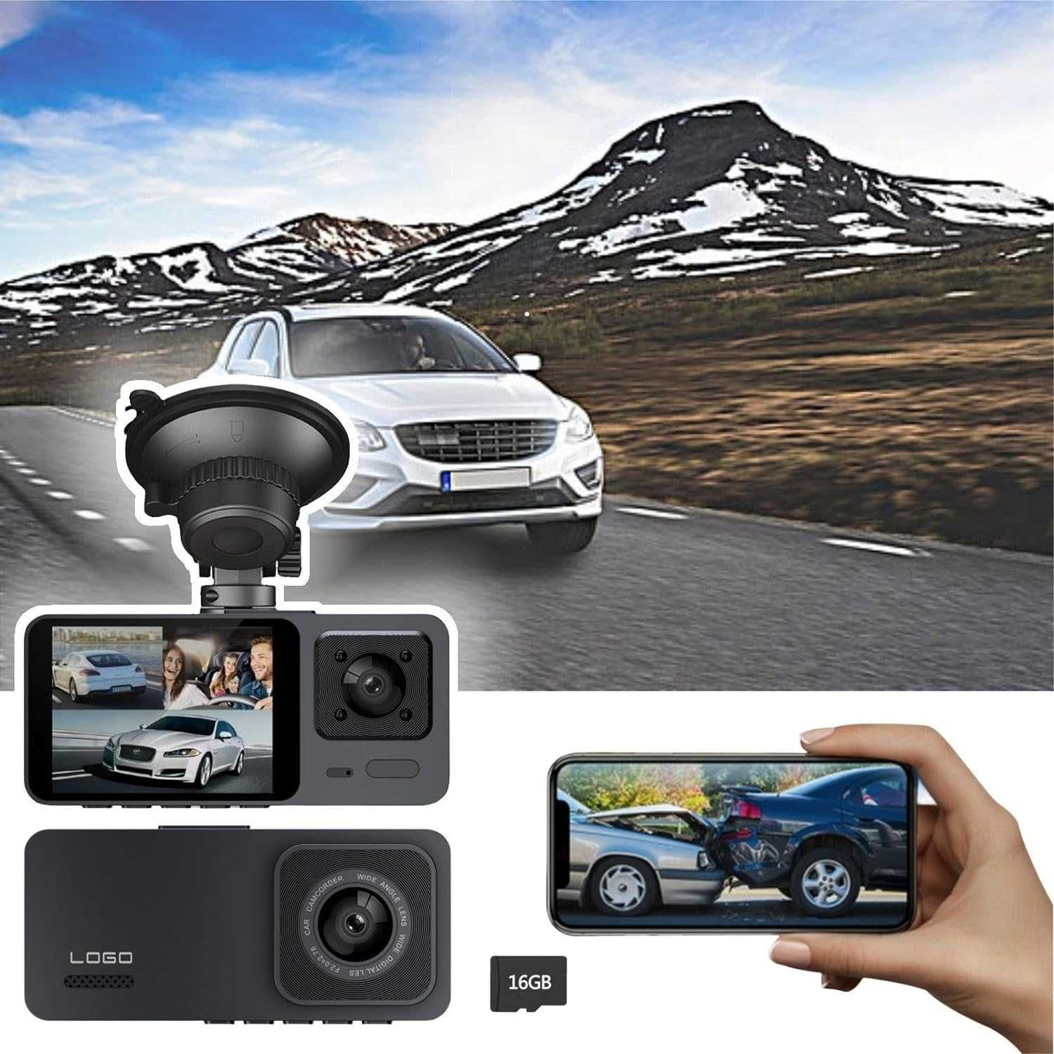 Camera Auto Tripla , TSS-W10-W, Full HD, Ecran LCD 2", Conexiune Wi-Fi