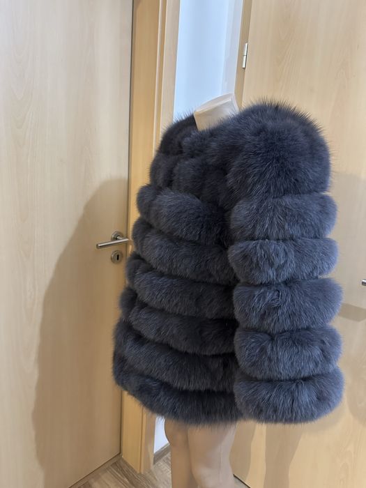 Blana naturala vulpe detasabila S-M , blana naturala lunga gri , vulpe