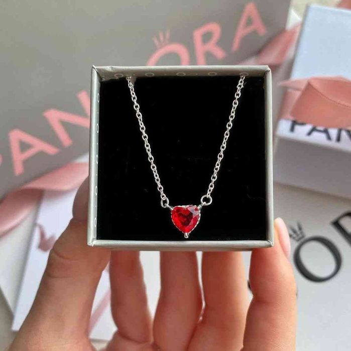 Set Pandora argint 925 colier cercei inel inima rosie+cutie cristale