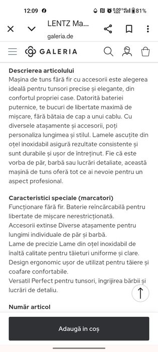 Mașină  profesională tuns bărbierit marca Lentz 5 in 1 Germania