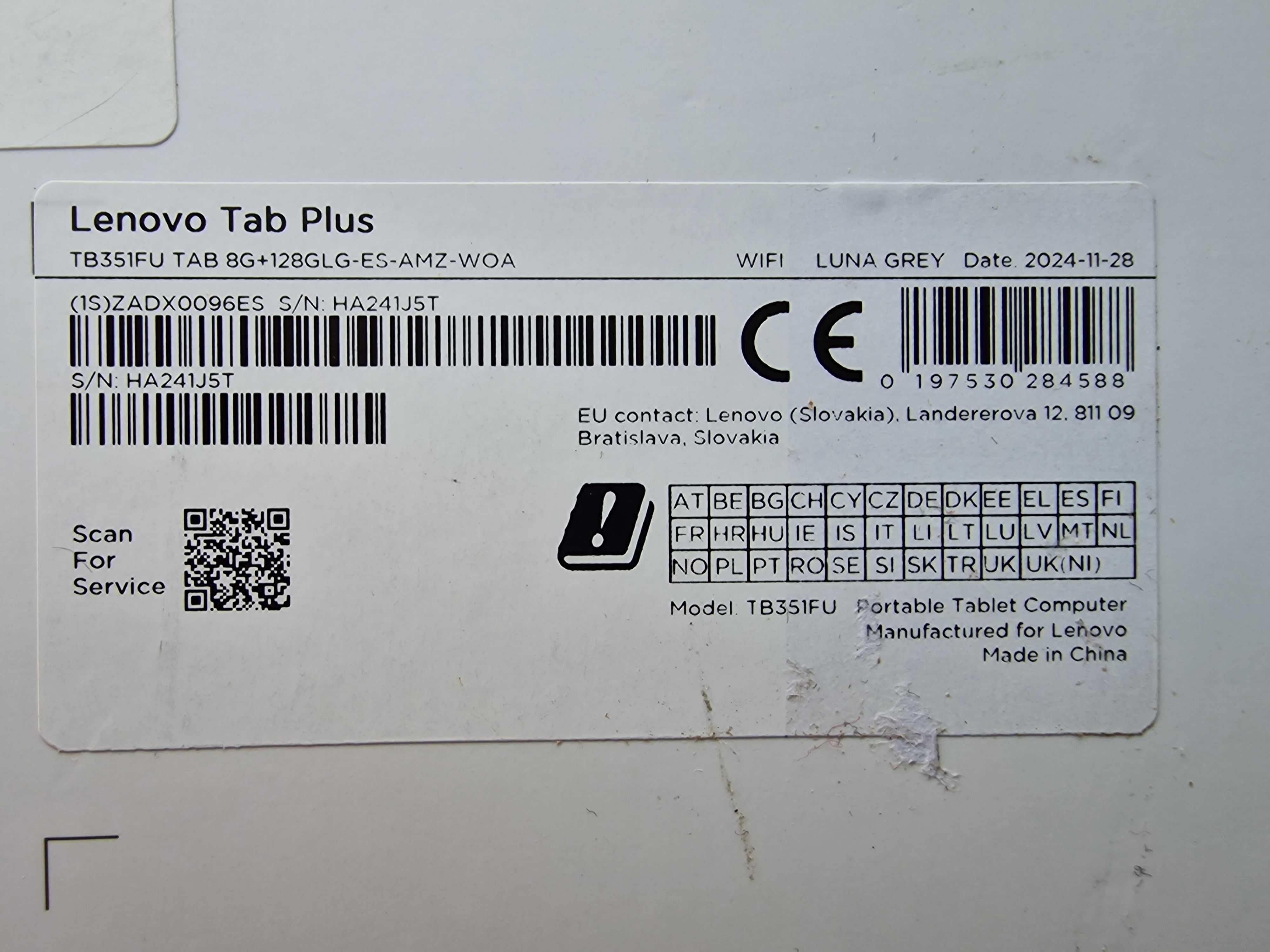 Tableta LENOVO Tab Plus, 11.5", 8GB RAM, 128GB, Wi-Fi, Luna Grey