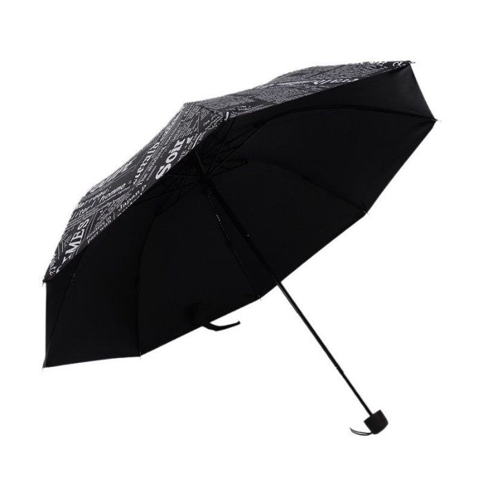 Umbrela de ploaie cu impimare ziar cu fond negr. Model Paris 2024!