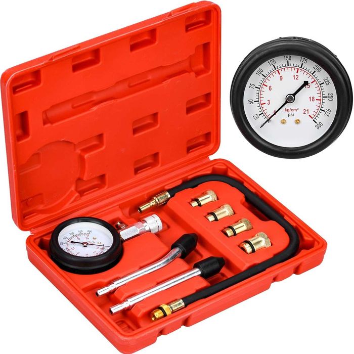 HATANSE тестер за компресия 0–20 bar с 4 адаптера (червен)