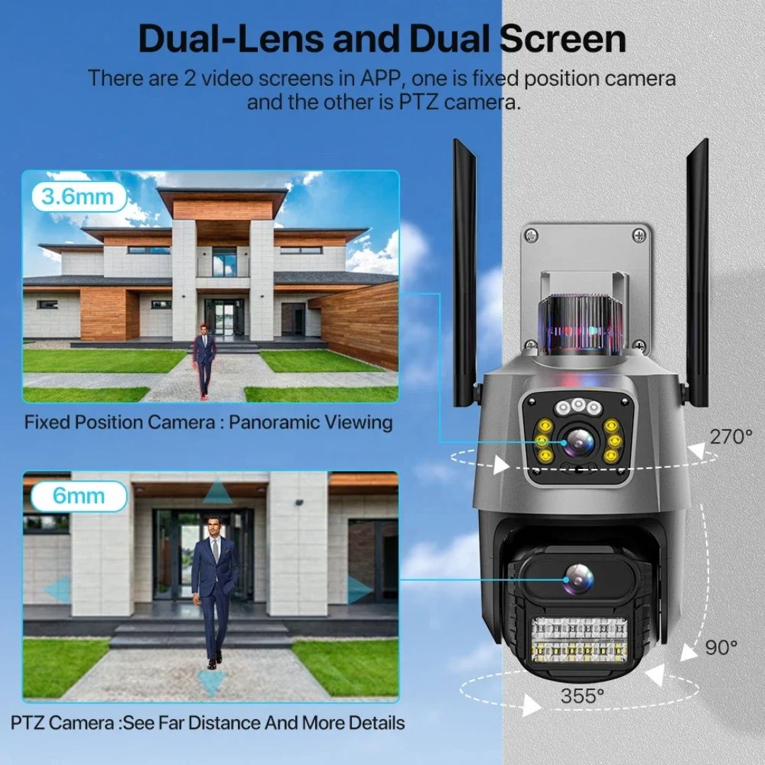 Охранителна камера WiFi PTZ  ICSEE 6MP, 360°, Dual Lens, нощно виждане