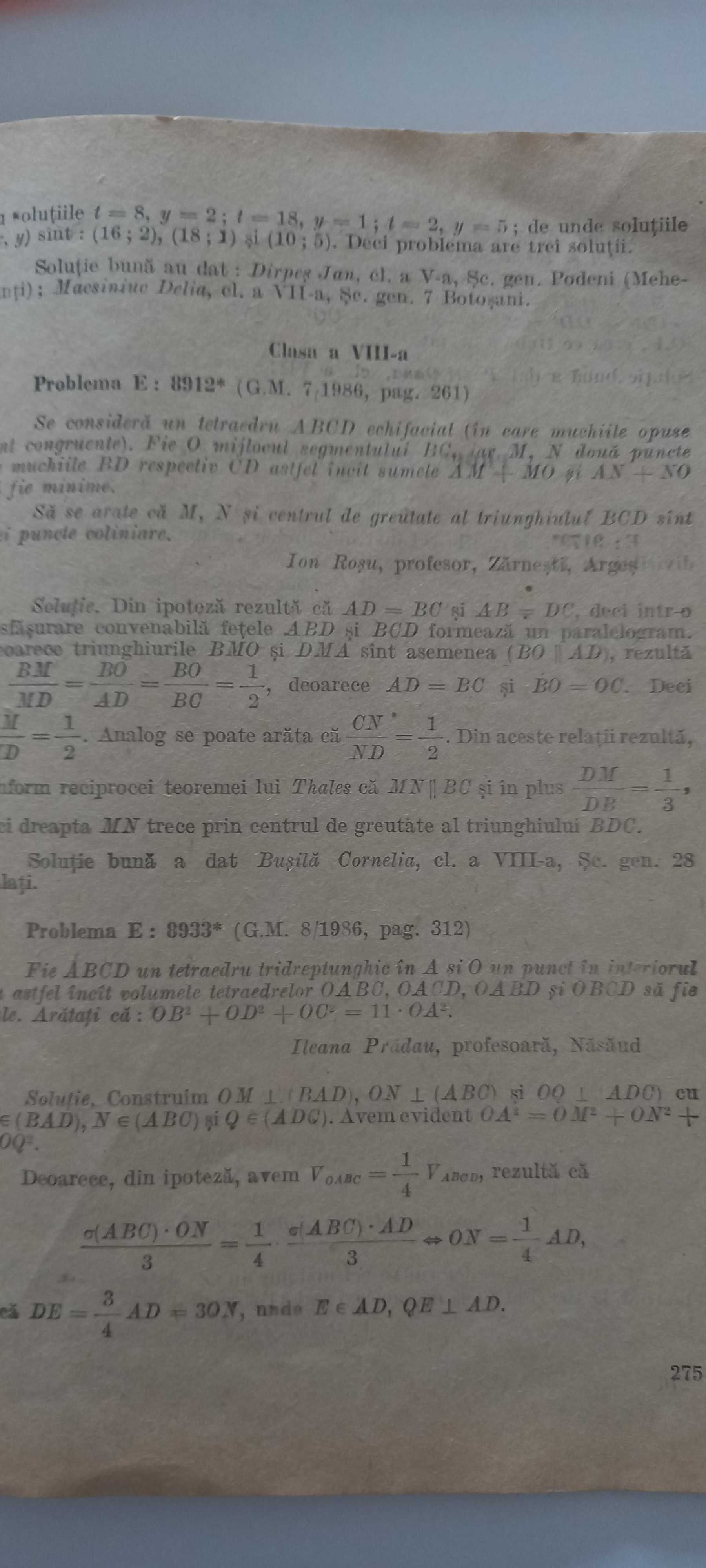 Gazeta matematica numerele 7, 8, 9 anul 1987