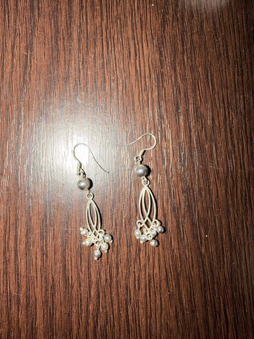 Сребърни обеци - халки, с камъни, висящи