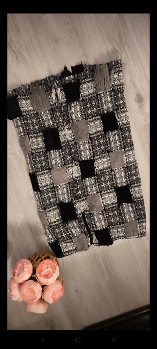Fustă maxi din tweed patchwork, groasa, handmade, gri-negru cu detalii