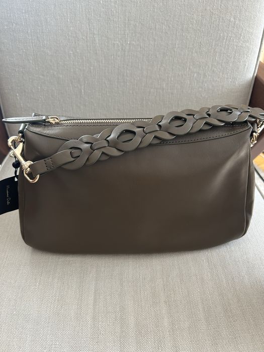 Geanta umar piele naturala kaki Massimo Dutti