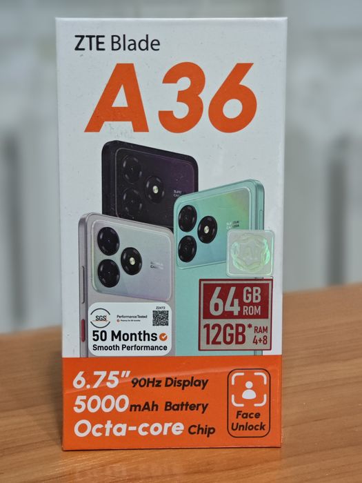 Новый телефон ZTE Blade A36 в упаковке