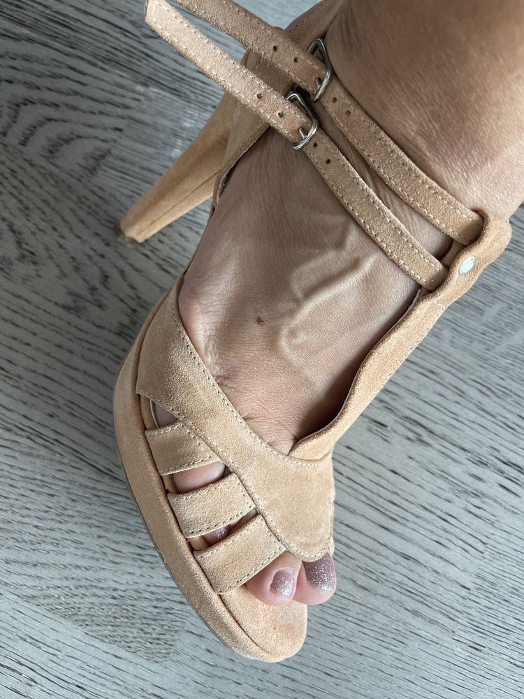 Sandale piele intoarsa naturala