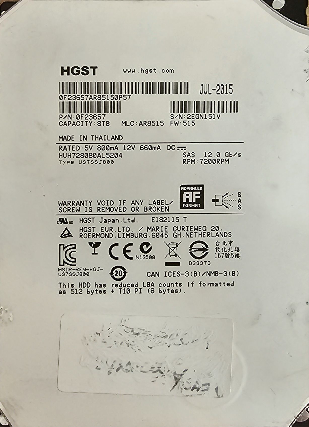 HDD server/storage 8TB SAS Hgst